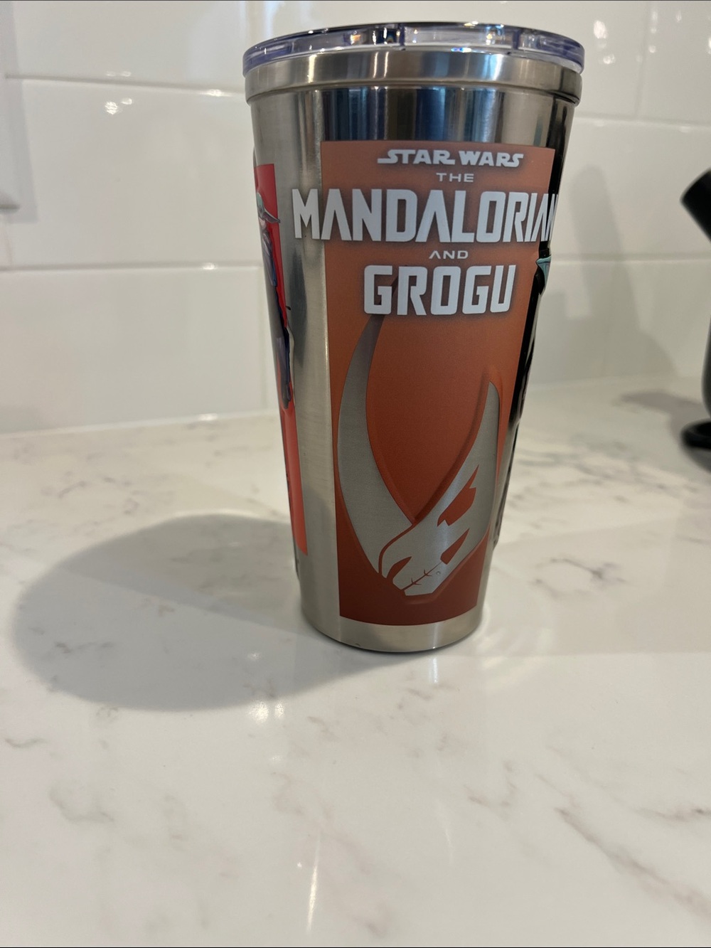 Star Wars Mandalorian and Grogu Tumbler - Orange and Silver
